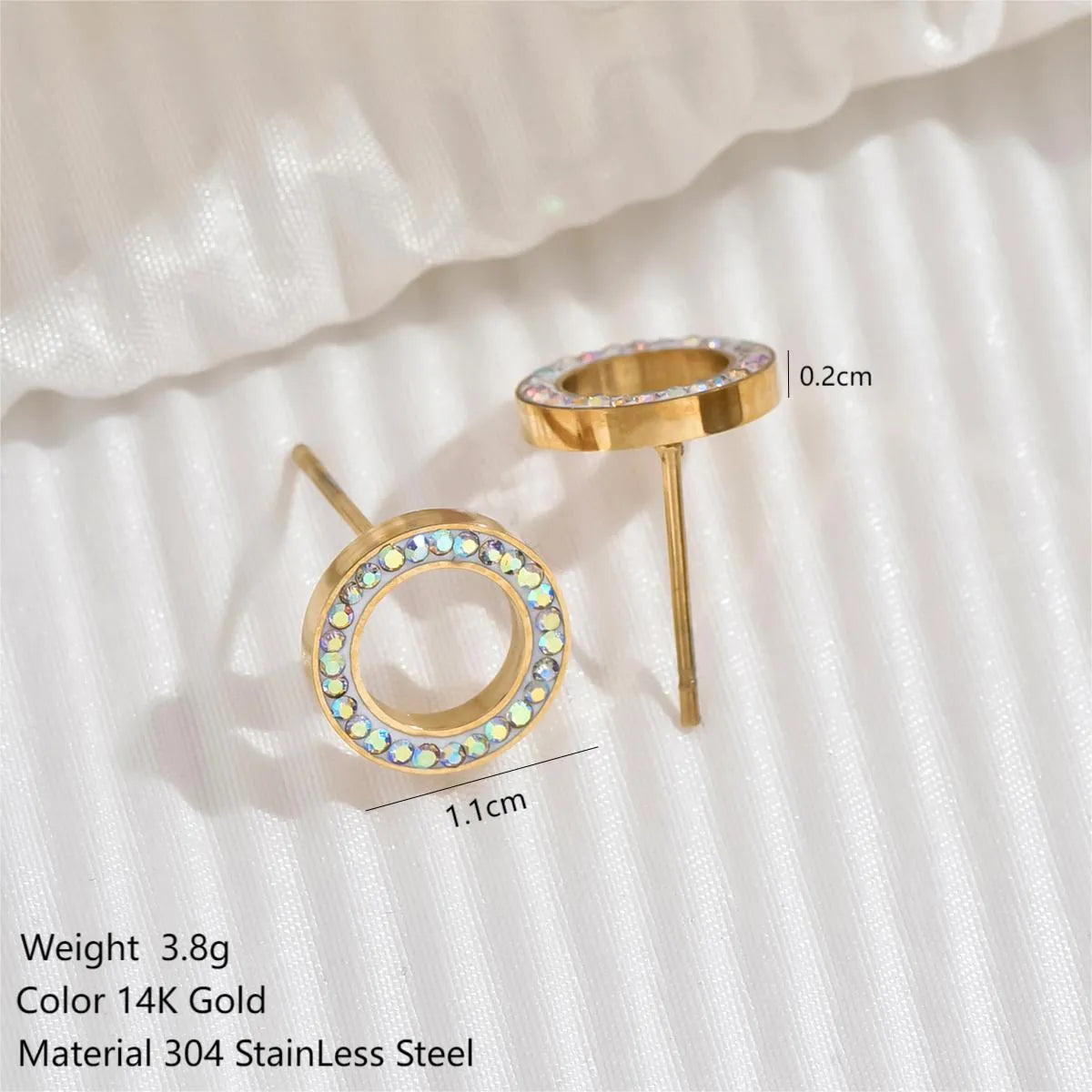 1 Pair Elegant Shiny Glittery Round Polishing Plating Hollow Out Stainless Steel Zircon 14k Gold Plated Ear Studs