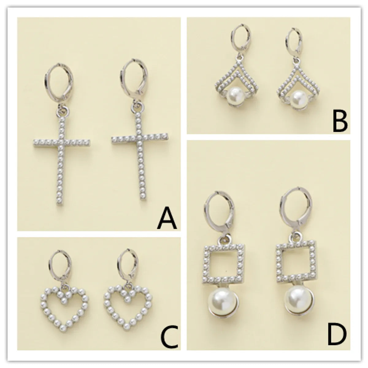 1 Pair Elegant Shiny Heart Shape Pearl Alloy Zircon Drop Earrings