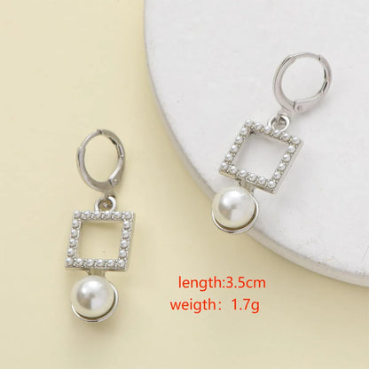 1 Pair Elegant Shiny Heart Shape Pearl Alloy Zircon Drop Earrings