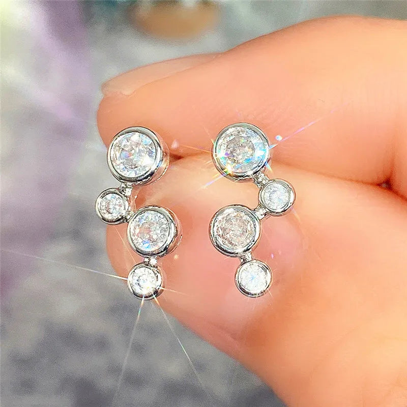 1 Pair Elegant Shiny Round Inlay Copper Zircon Ear Studs