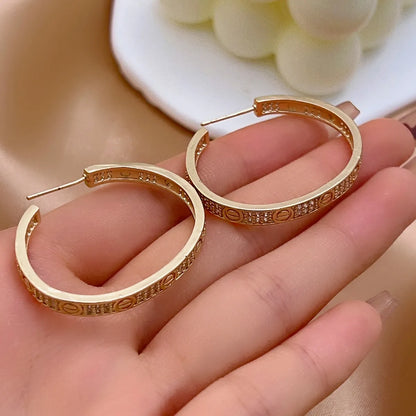 1 Pair Elegant Shiny Round Plating Inlay Copper Zircon Gold Plated Earrings