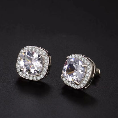 1 Pair Elegant Shiny Round Square Heart Shape Inlay Copper Zircon Ear Studs