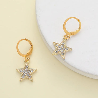 1 Pair Elegant Shiny Star Owl Alloy Zircon Drop Earrings