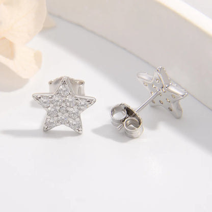 1 Pair Elegant Shiny Star Plating Inlay Sterling Silver Zircon White Gold Plated Ear Studs