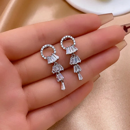 1 Pair Elegant Shiny Tassel Plating Inlay Copper Zircon White Gold Plated Drop Earrings