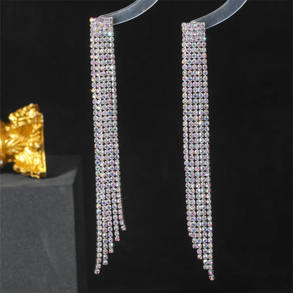 1 Pair Elegant Shiny Tassel Plating Rhinestone Gold Plated Silver Plated Drop Earrings