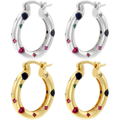 1 Pair Elegant Shiny U Shape Copper Zircon 18K Gold Plated Hoop Earrings