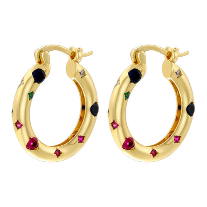 1 Pair Elegant Shiny U Shape Copper Zircon 18K Gold Plated Hoop Earrings