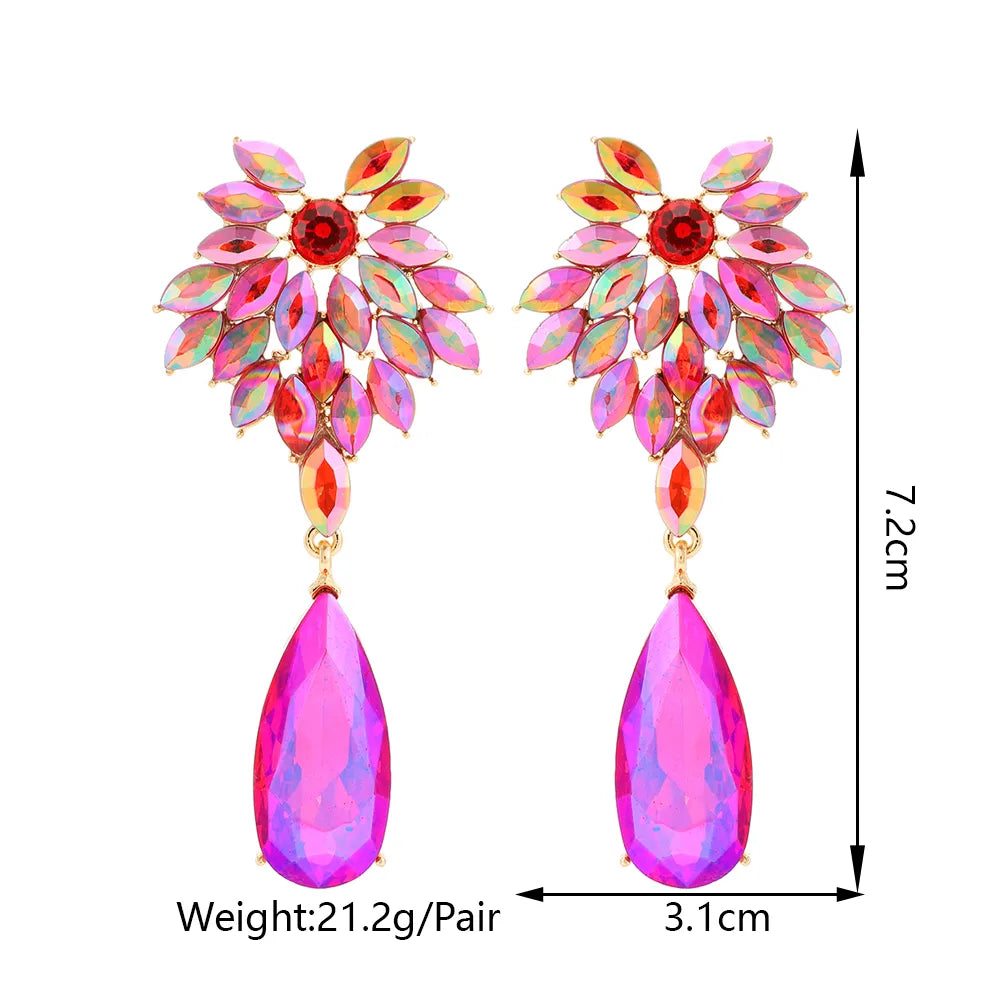 1 Pair Elegant Shiny Water Droplets Hollow Out Inlay Zinc Alloy Rhinestones Drop Earrings