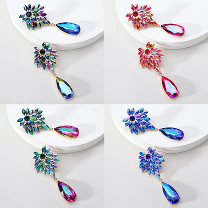 1 Pair Elegant Shiny Water Droplets Hollow Out Inlay Zinc Alloy Rhinestones Drop Earrings