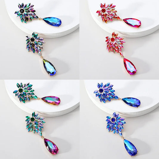 1 Pair Elegant Shiny Water Droplets Hollow Out Inlay Zinc Alloy Rhinestones Drop Earrings