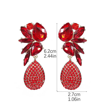 1 Pair Elegant Shiny Water Droplets Inlay Alloy Rhinestones Zircon Drop Earrings