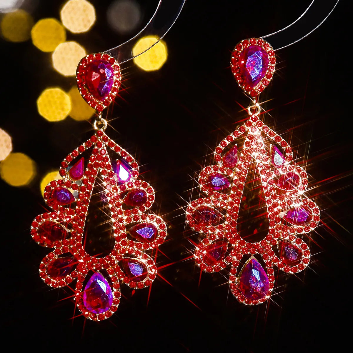 1 Pair Elegant Shiny Water Droplets Inlay Alloy Rhinestones Zircon Drop Earrings