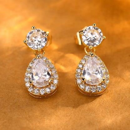 1 Pair Elegant Shiny Water Droplets Inlay Copper Zircon 18K Gold Plated Drop Earrings