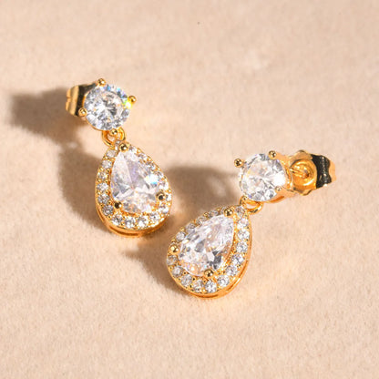 1 Pair Elegant Shiny Water Droplets Inlay Copper Zircon 18K Gold Plated Drop Earrings