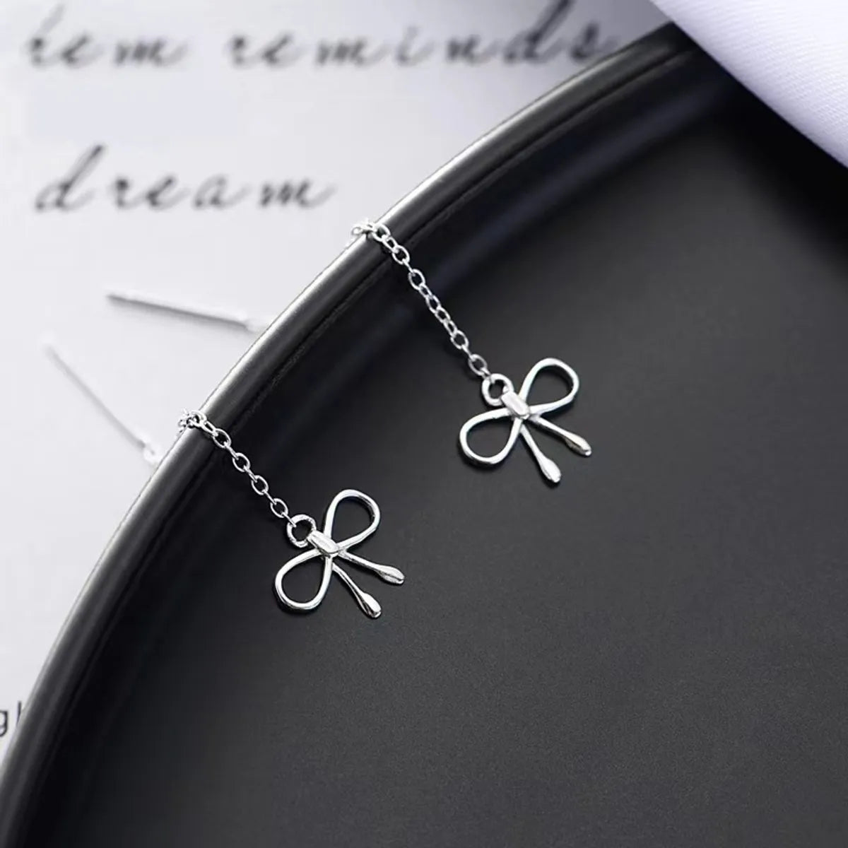 1 Pair Elegant Simple Style Bow Knot Bowknot Sterling Silver Ear Line