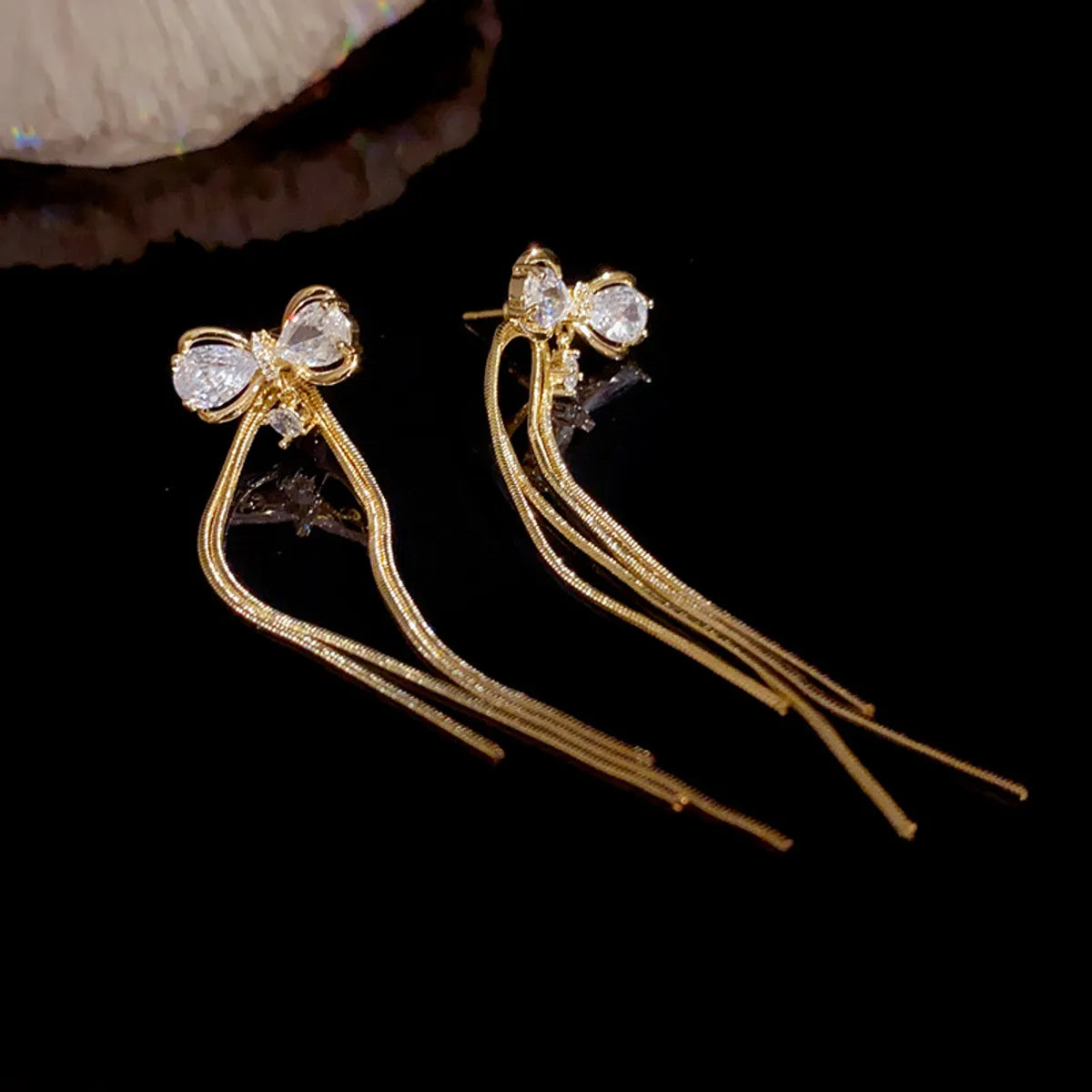 1 Pair Elegant Simple Style Bow Knot Copper Zircon 14K Gold Plated Drop Earrings