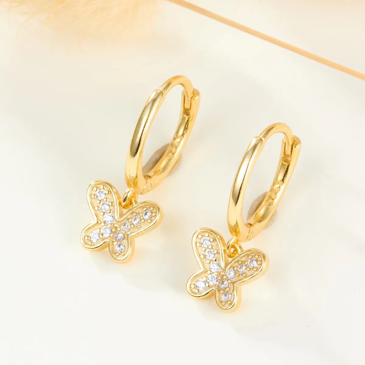 1 Pair Elegant Simple Style Butterfly Inlay Sterling Silver Zircon White Gold Plated Gold Plated Drop Earrings