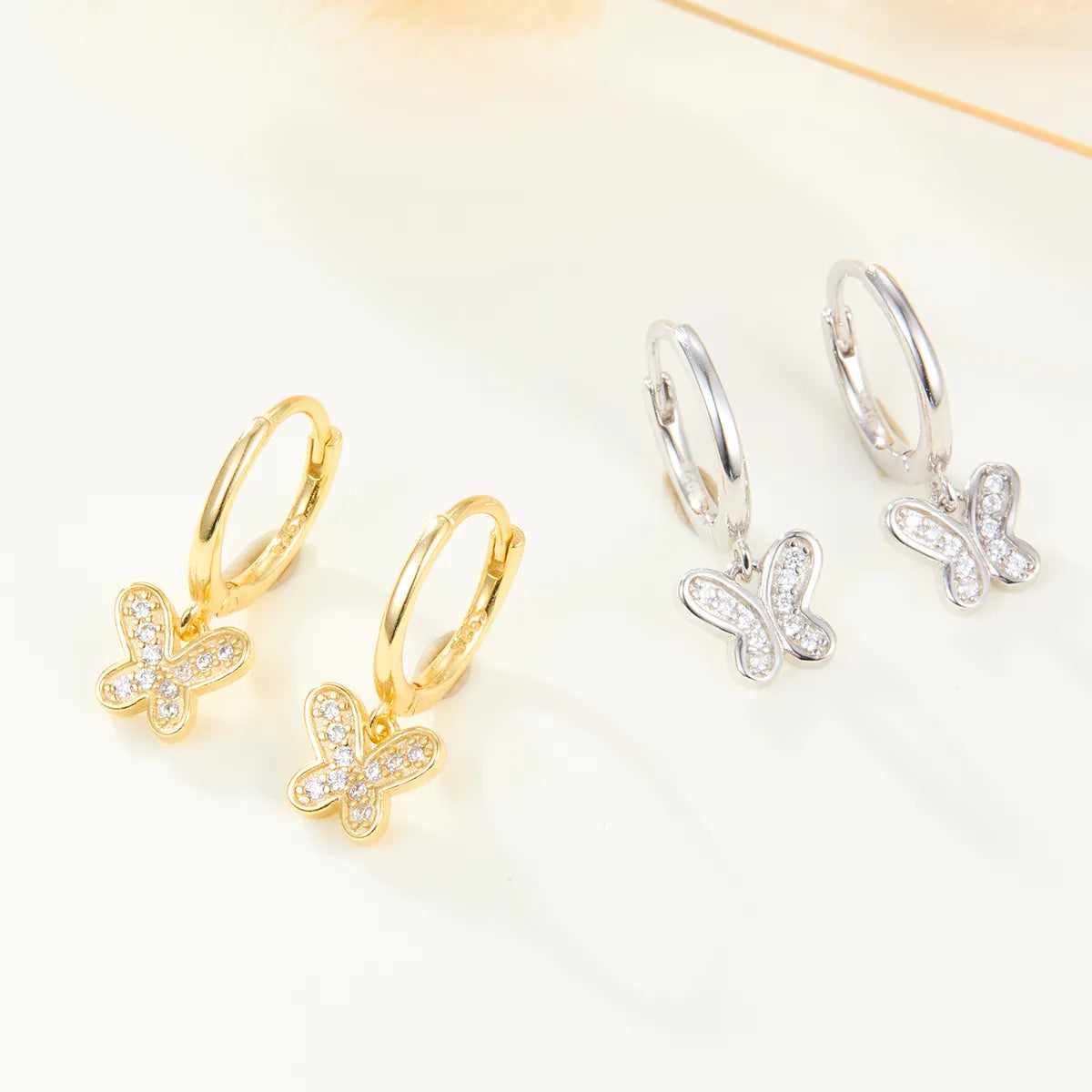 1 Pair Elegant Simple Style Butterfly Inlay Sterling Silver Zircon White Gold Plated Gold Plated Drop Earrings