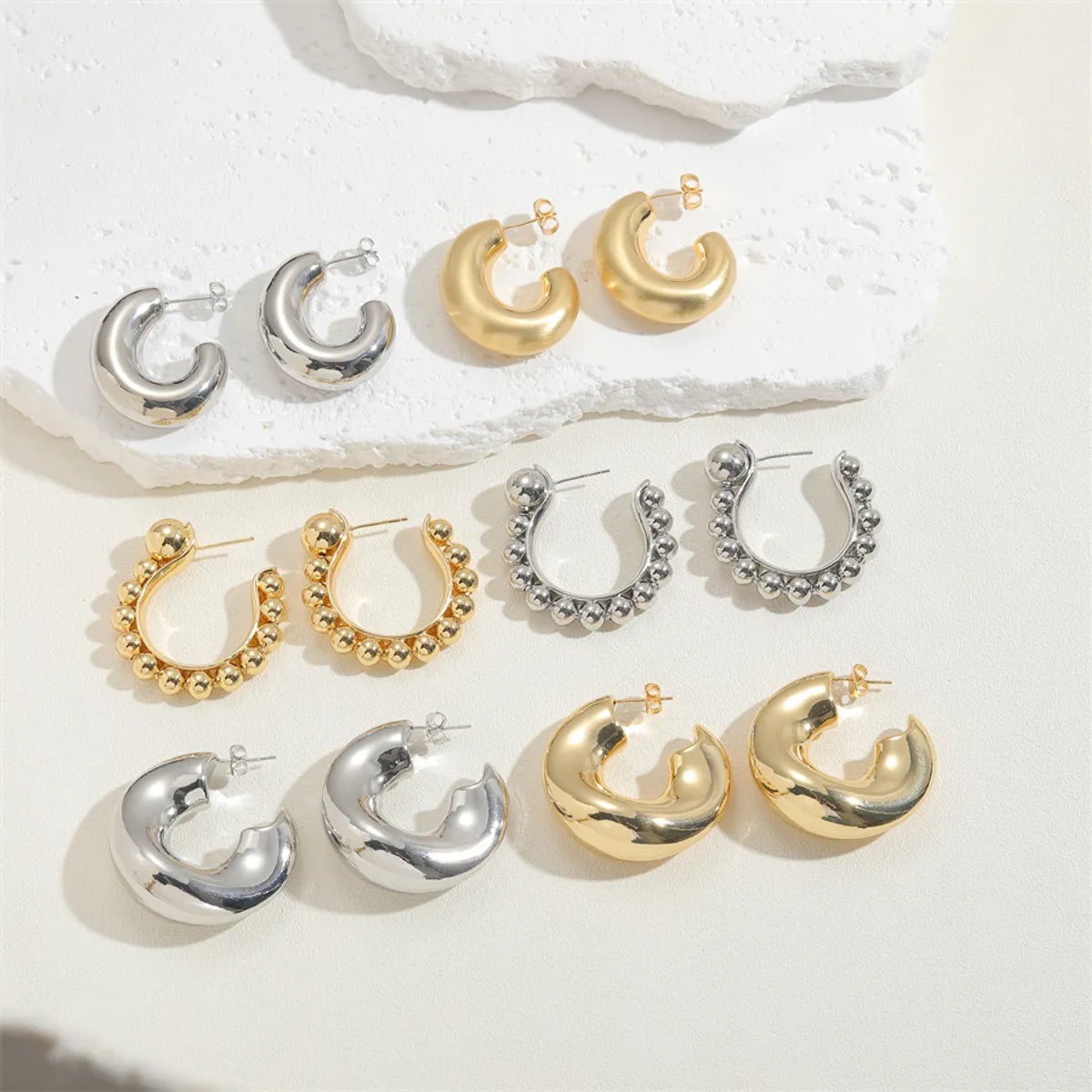 1 Pair Elegant Simple Style C Shape Plating Copper 14k Gold Plated White Gold Plated Earrings