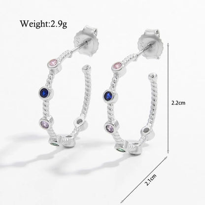 1 Pair Elegant Simple Style C Shape Water Droplets Solid Color Plating Inlay Sterling Silver Zircon White Gold Plated Rhodium Plated Ear Studs