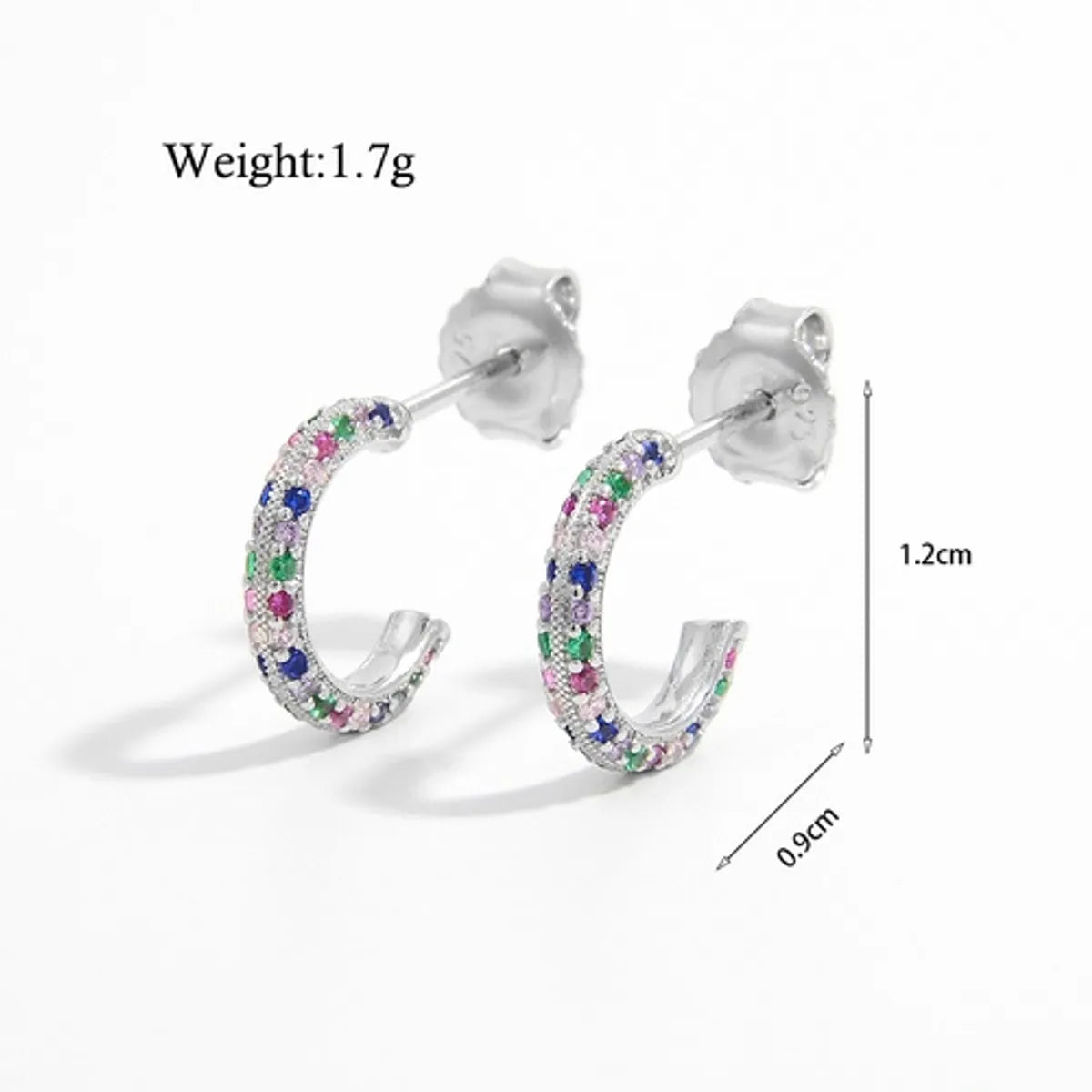 1 Pair Elegant Simple Style C Shape Water Droplets Solid Color Plating Inlay Sterling Silver Zircon White Gold Plated Rhodium Plated Ear Studs