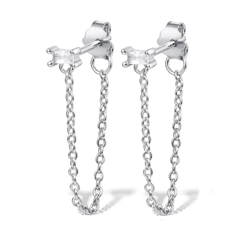 1 Pair Elegant Simple Style Chain Plating Inlay Sterling Silver Zircon 18k Gold Plated White Gold Plated Drop Earrings