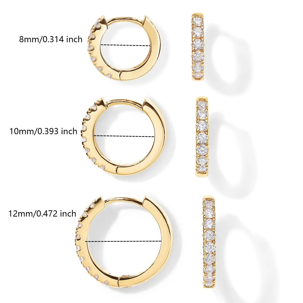 1 Pair Elegant Simple Style Circle Copper Zircon K Gold Plated Hoop Earrings