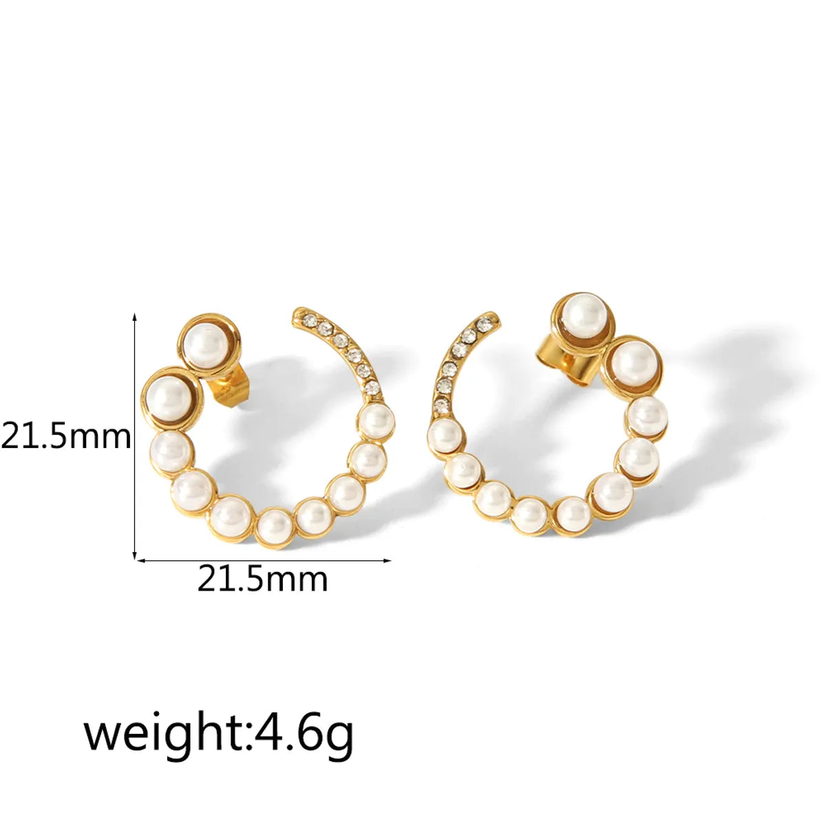 1 Pair Elegant Simple Style Circle Polishing Plating Stainless Steel Artificial Pearls Zircon 18k Gold Plated Ear Studs