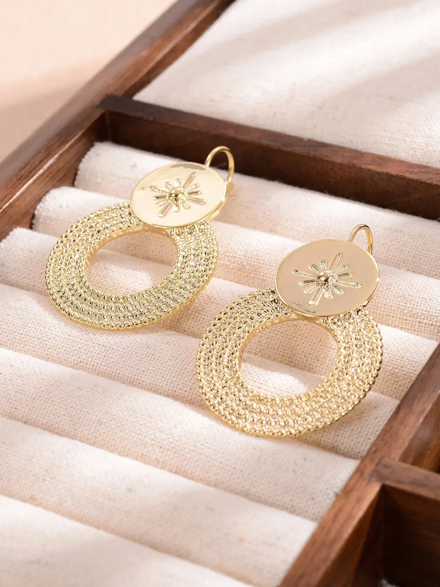 1 Pair Elegant Simple Style Circle Star Plating Hollow Out Copper 18k Gold Plated Drop Earrings