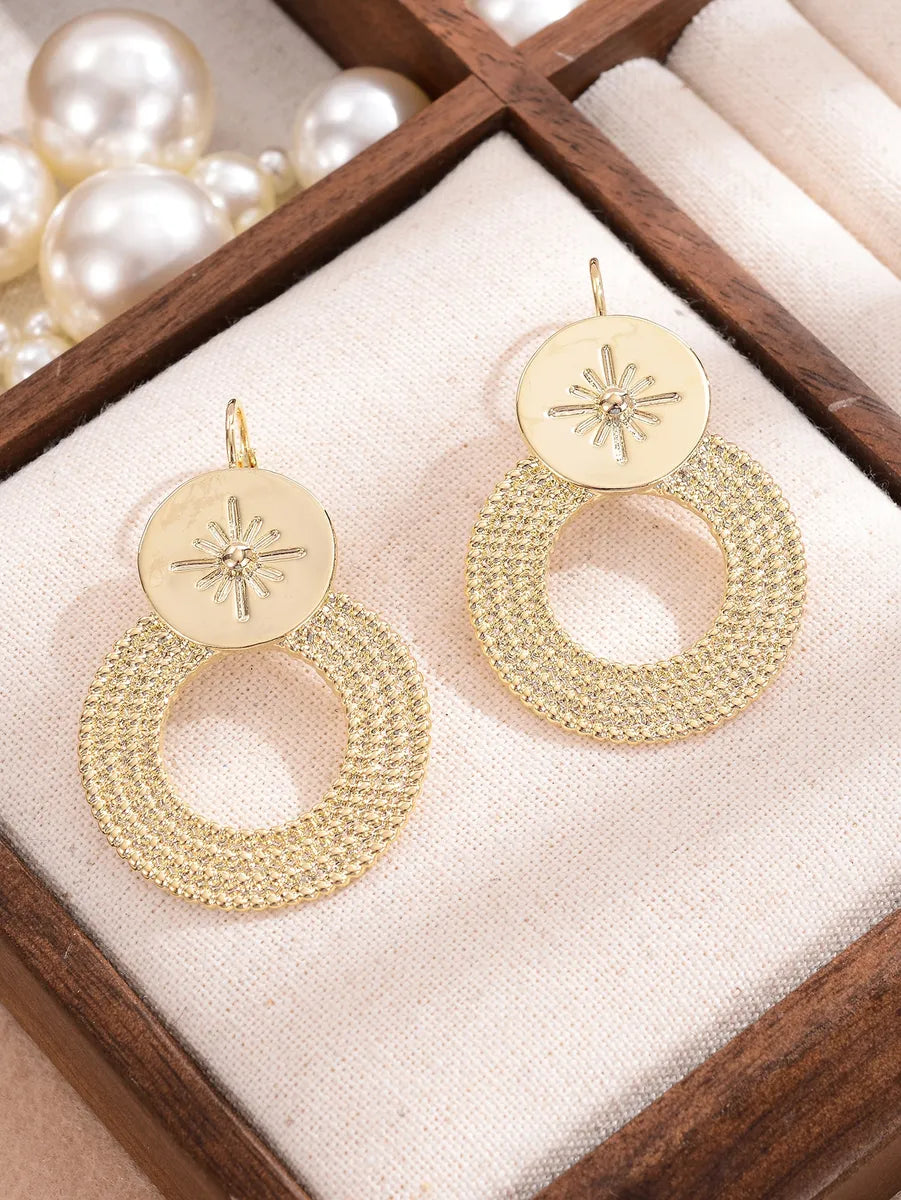 1 Pair Elegant Simple Style Circle Star Plating Hollow Out Copper 18k Gold Plated Drop Earrings