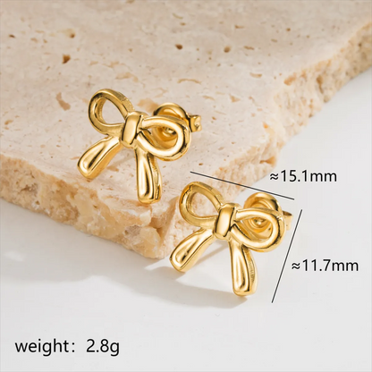 1 Pair Elegant Simple Style Classic Style Bow Knot Plating Stainless Steel 18k Gold Plated Ear Studs