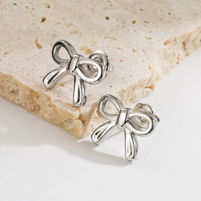 1 Pair Elegant Simple Style Classic Style Bow Knot Plating Stainless Steel 18k Gold Plated Ear Studs