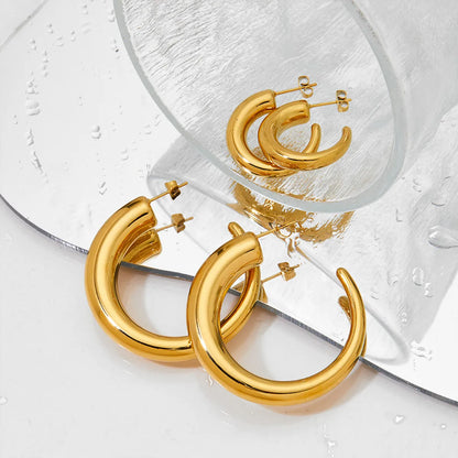 1 Pair Elegant Simple Style Classic Style C Shape Polishing Plating Stainless Steel 14k Gold Plated White Gold Plated Gold Plated Ear Studs