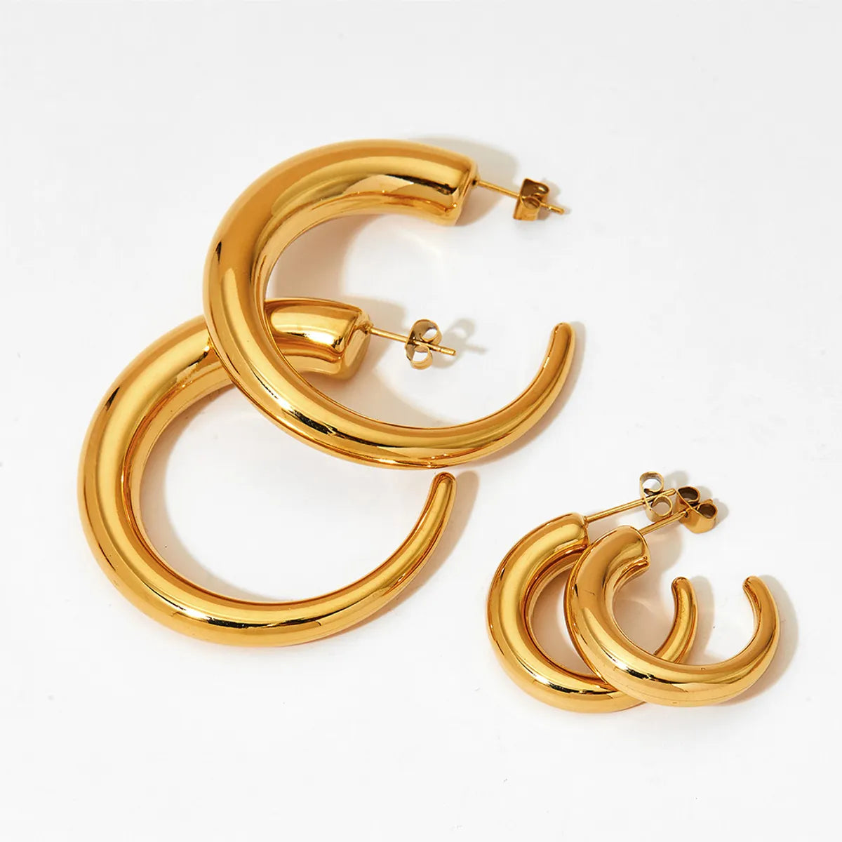 1 Pair Elegant Simple Style Classic Style C Shape Polishing Plating Stainless Steel 14k Gold Plated White Gold Plated Gold Plated Ear Studs