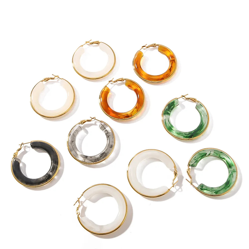 1 Pair Elegant Simple Style Classic Style Circle Multicolor Simple Plating 304 Stainless Steel 18K Gold Plated Earrings