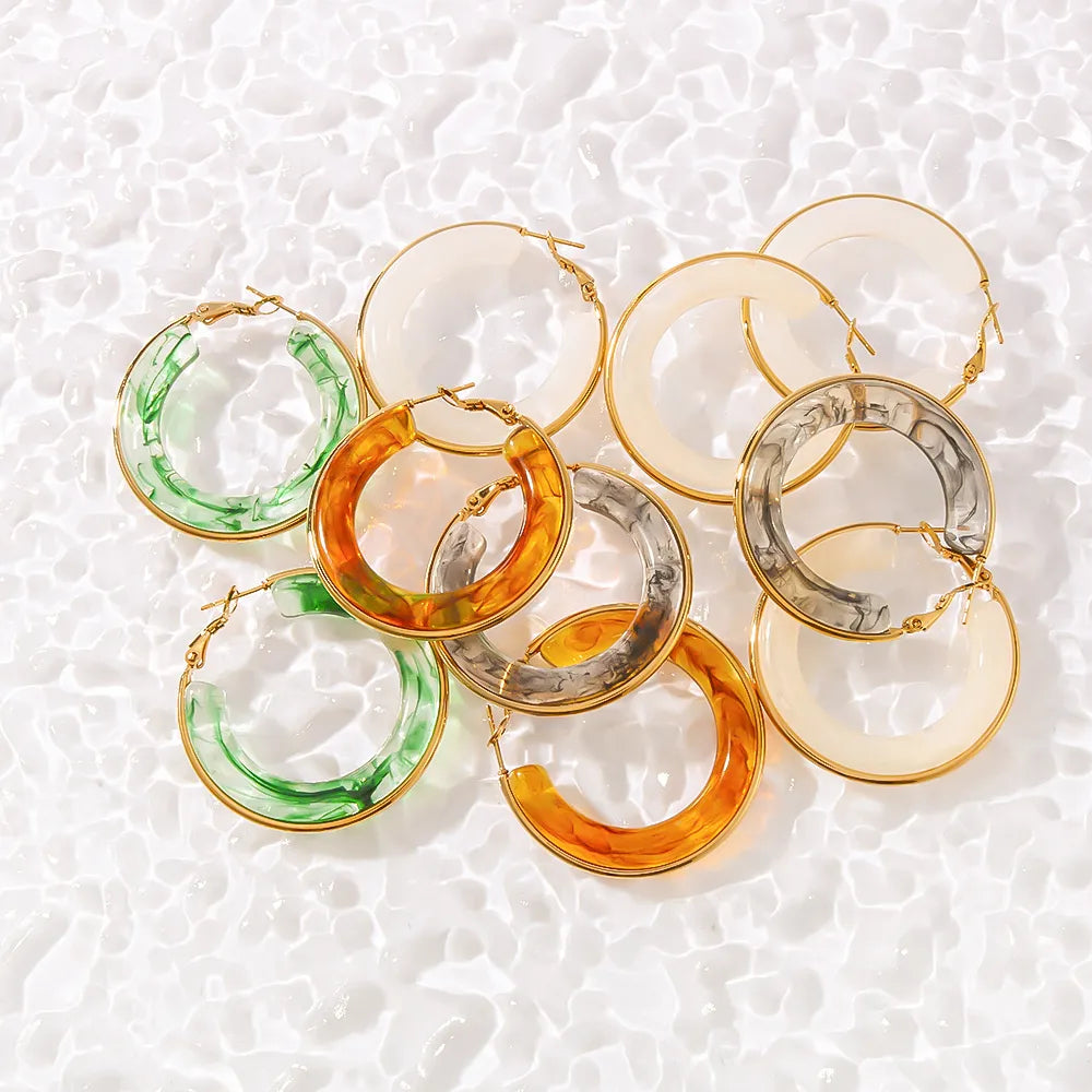 1 Pair Elegant Simple Style Classic Style Circle Multicolor Simple Plating 304 Stainless Steel 18K Gold Plated Earrings