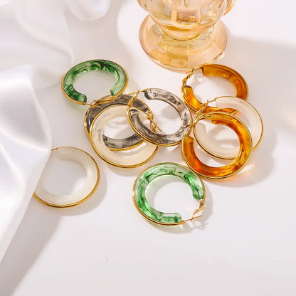 1 Pair Elegant Simple Style Classic Style Circle Multicolor Simple Plating 304 Stainless Steel 18K Gold Plated Earrings