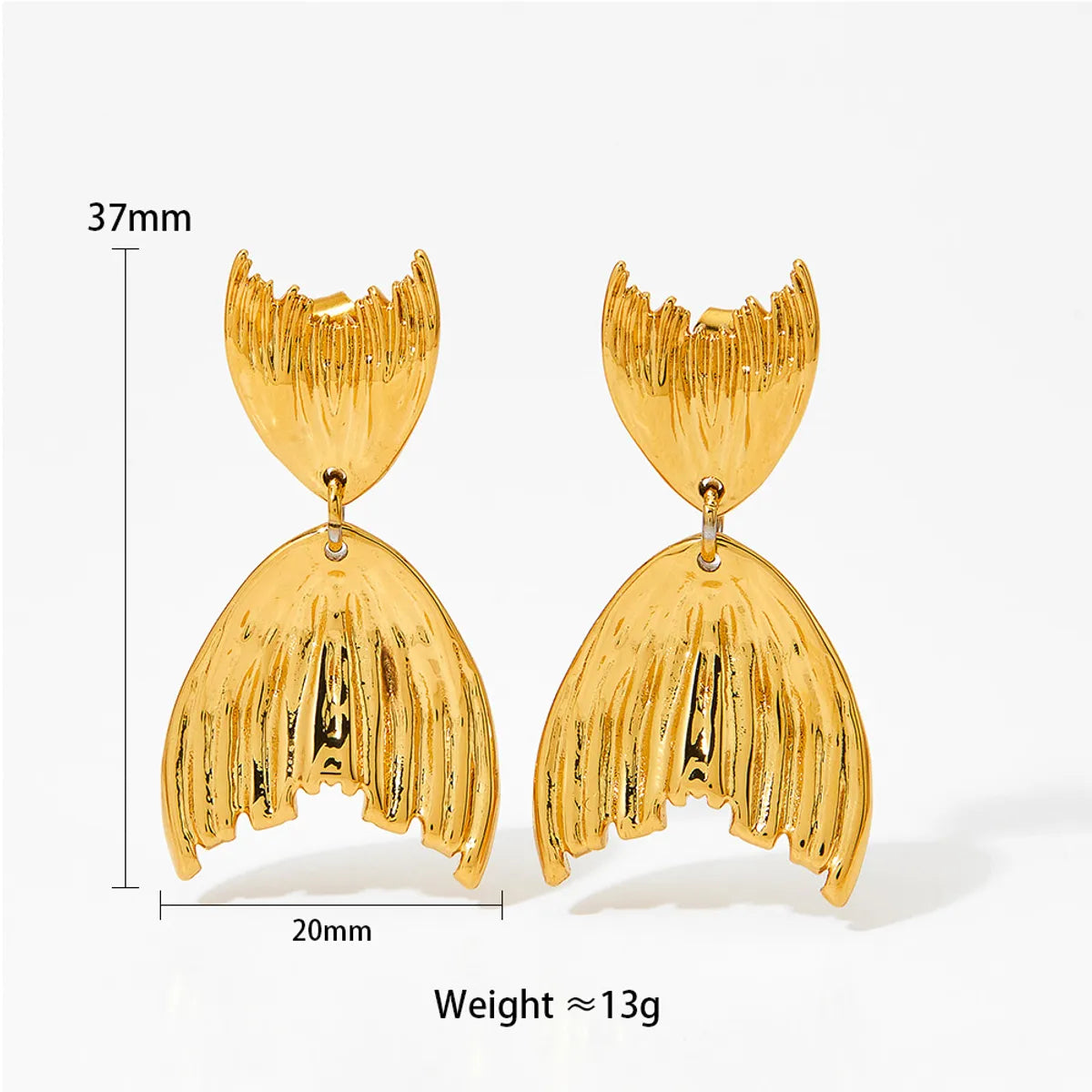 1 Pair Elegant Simple Style Classic Style Fish Tail Plating Pleated Metal Stainless Steel 14k Gold Plated White Gold Plated Gold Plated Drop Earrings