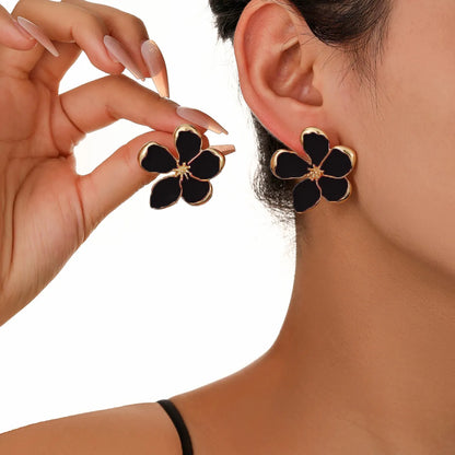 1 Pair Elegant Simple Style Classic Style Flower Epoxy Alloy K Gold Plated Ear Studs