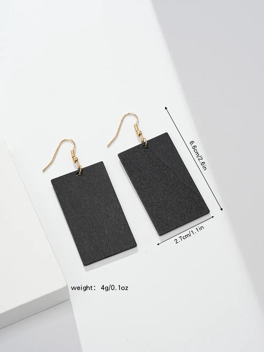 1 Pair Elegant Simple Style Classic Style Rectangle Wood Drop Earrings