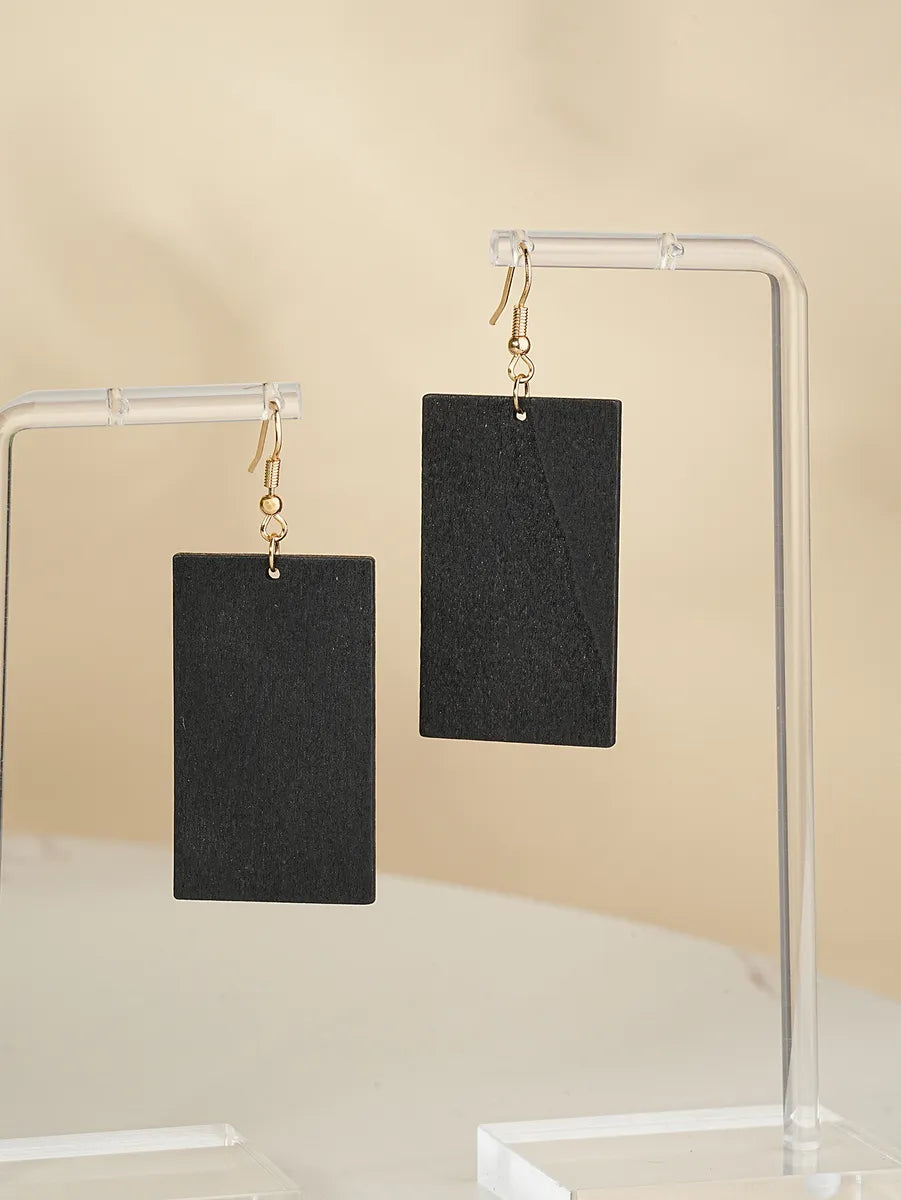 1 Pair Elegant Simple Style Classic Style Rectangle Wood Drop Earrings