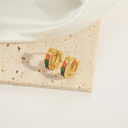 1 Pair Elegant Simple Style Classic Style Solid Color Inlay Copper Zircon 14K Gold Plated Earrings