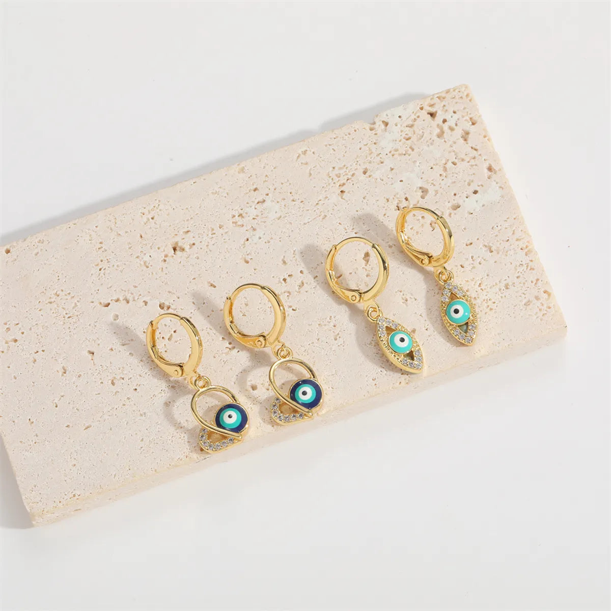 1 Pair Elegant Simple Style Commute Animal Devil'S Eye Enamel Inlay Copper Zircon 14K Gold Plated Drop Earrings Earrings