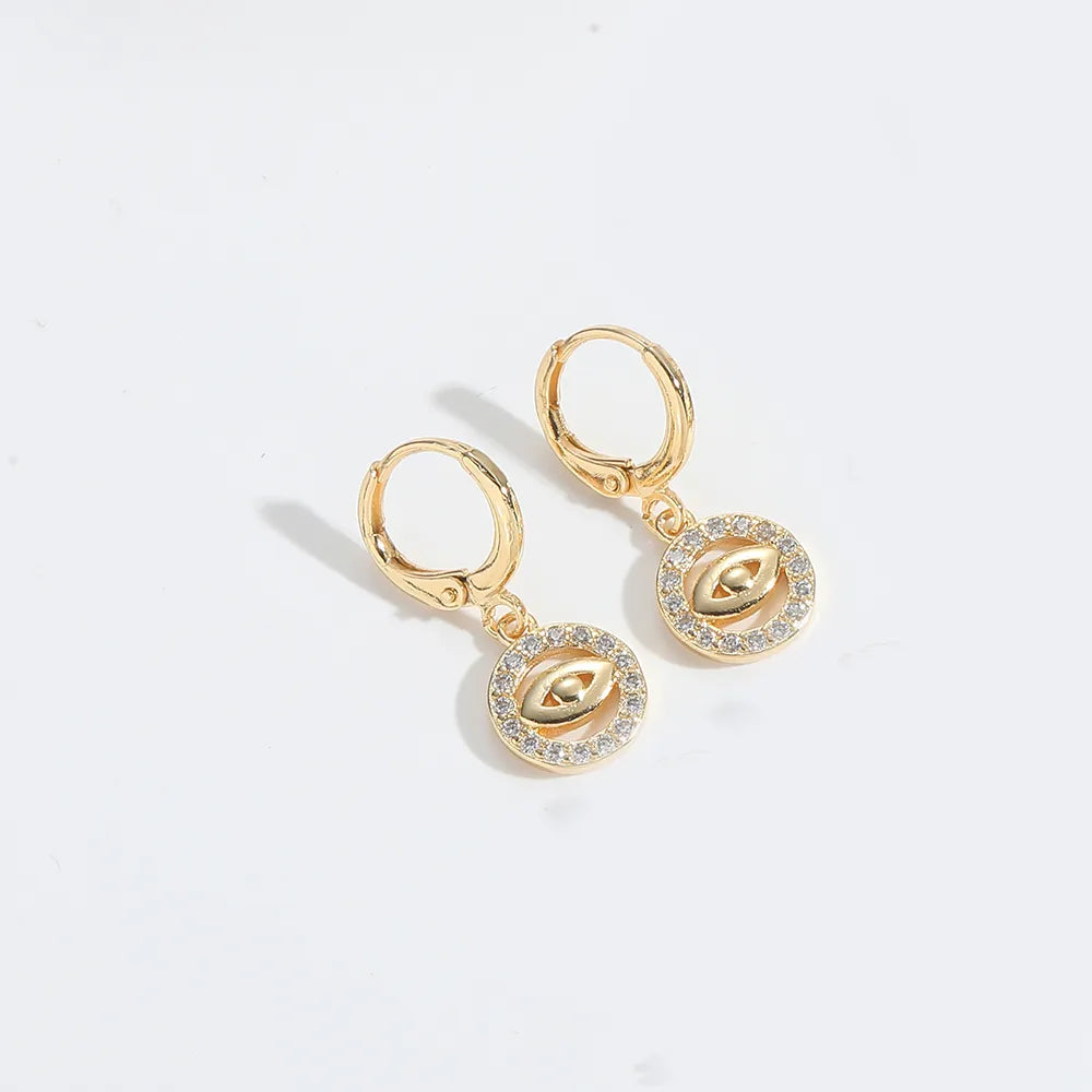 1 Pair Elegant Simple Style Commute Animal Devil'S Eye Enamel Inlay Copper Zircon 14K Gold Plated Drop Earrings Earrings