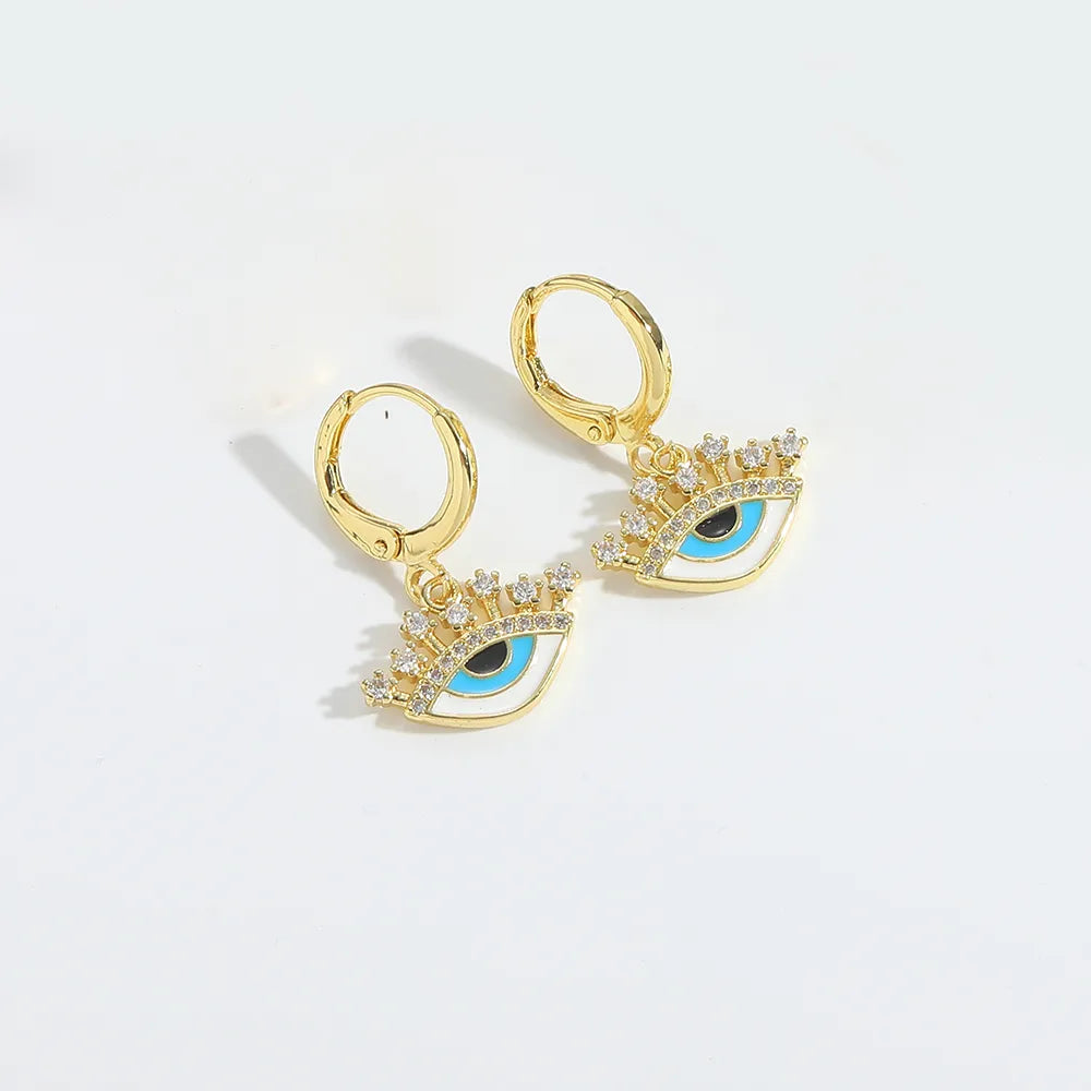 1 Pair Elegant Simple Style Commute Animal Devil'S Eye Enamel Inlay Copper Zircon 14K Gold Plated Drop Earrings Earrings