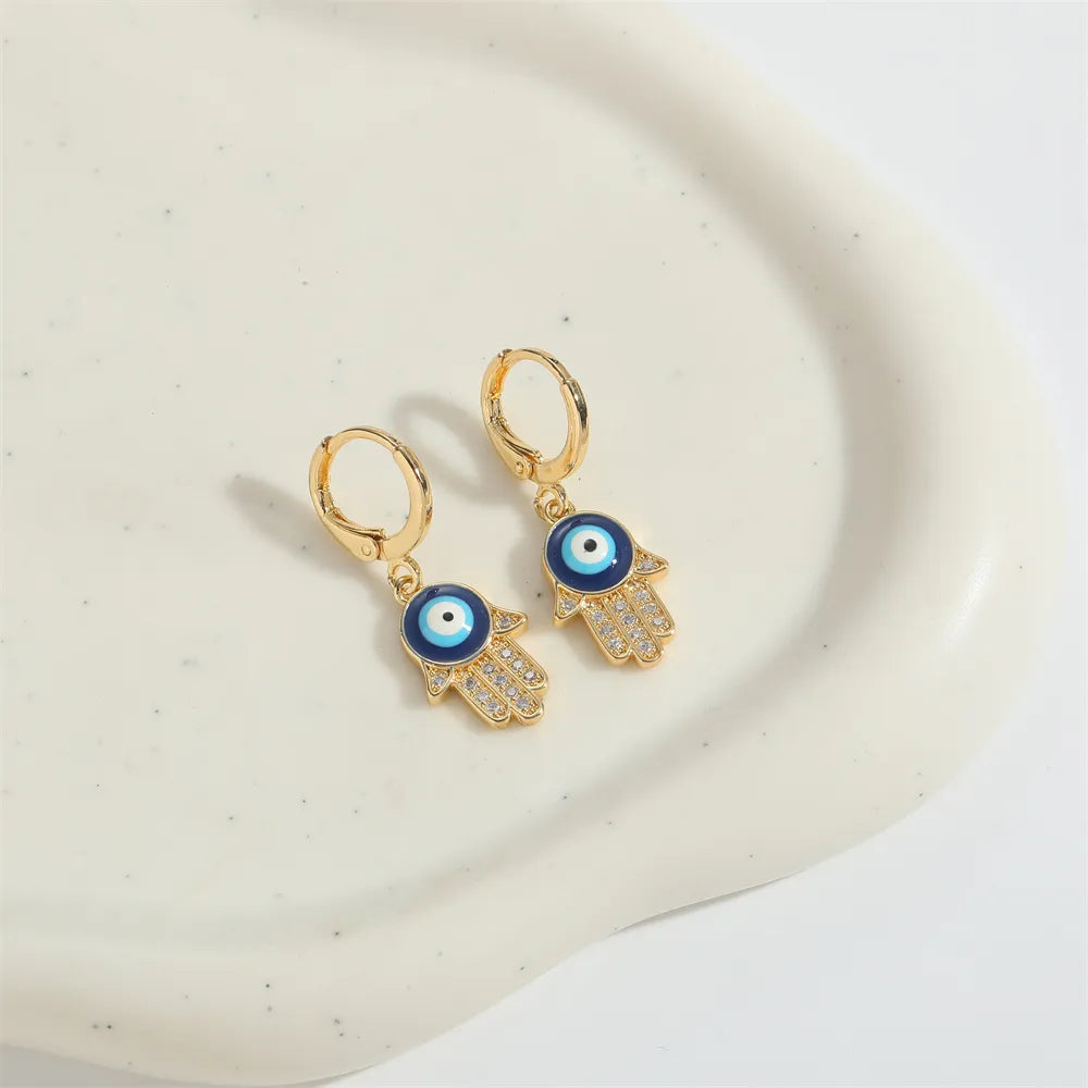 1 Pair Elegant Simple Style Commute Animal Devil'S Eye Enamel Inlay Copper Zircon 14K Gold Plated Drop Earrings Earrings