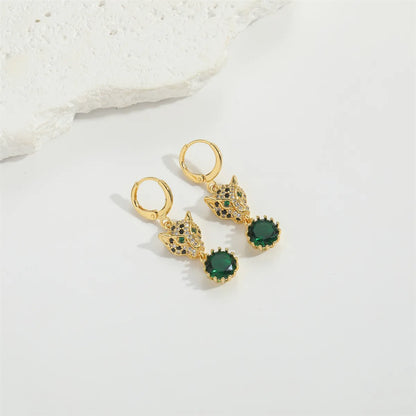 1 Pair Elegant Simple Style Commute Animal Devil'S Eye Enamel Inlay Copper Zircon 14K Gold Plated Drop Earrings