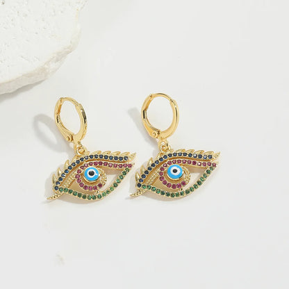 1 Pair Elegant Simple Style Commute Animal Devil'S Eye Enamel Inlay Copper Zircon 14K Gold Plated Drop Earrings