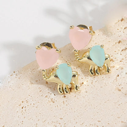 1 Pair Elegant Simple Style Commute Animal Dragonfly Enamel Inlay Copper Zircon 14K Gold Plated Ear Studs